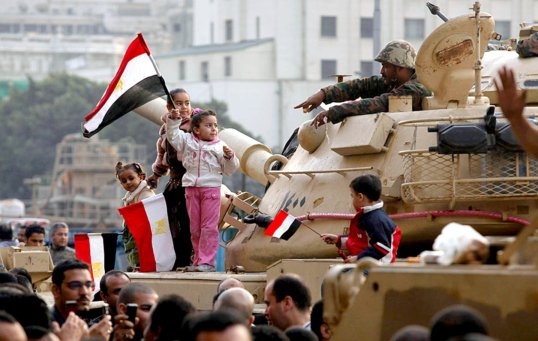 Egyptian Revolution Children on Army Tanks